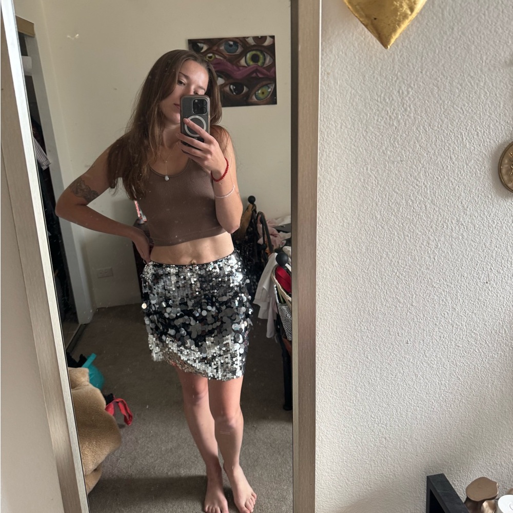 Glamorous Silver Sequin Mini Skirt